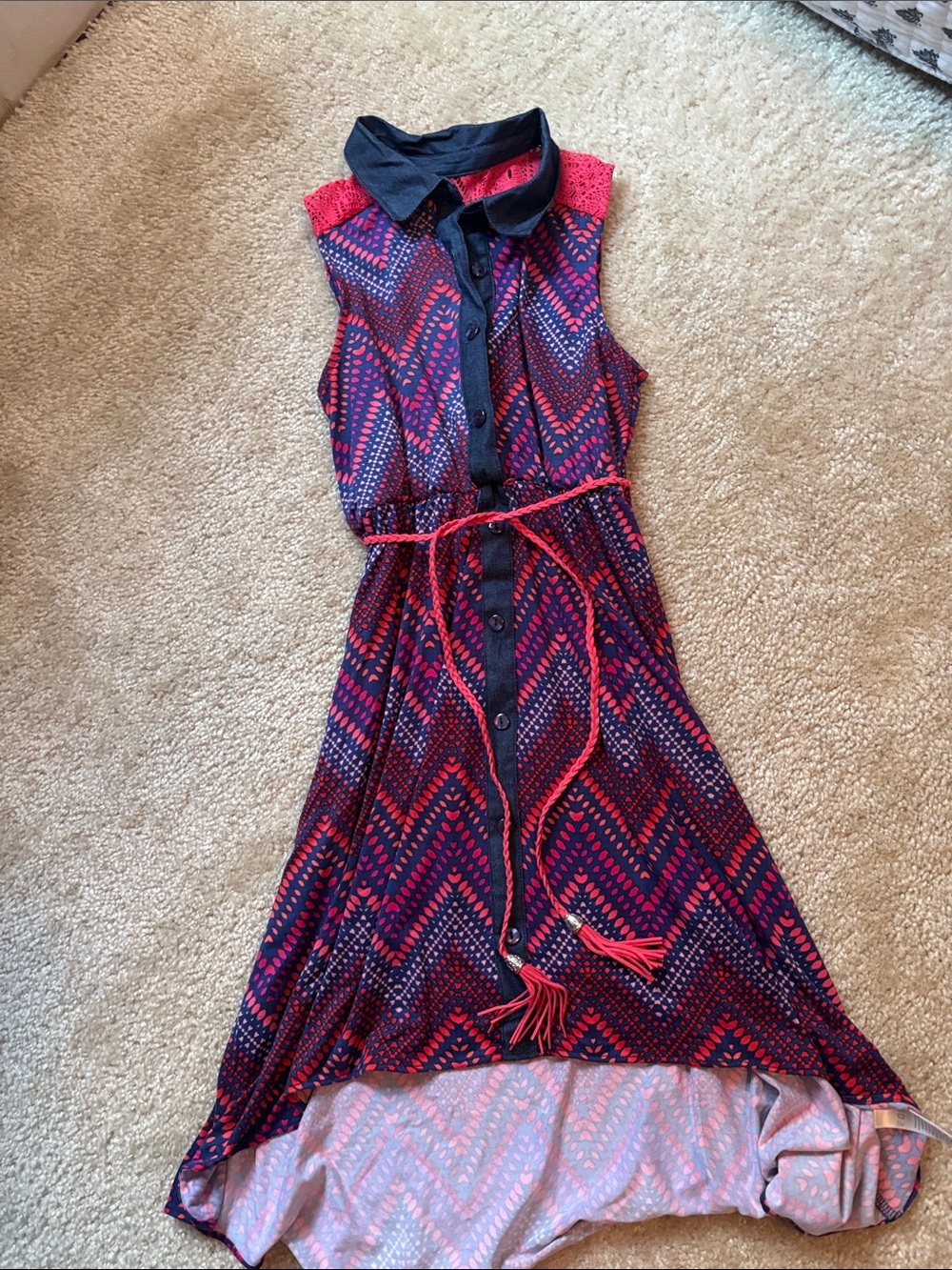 emily west Navy and Pink Chevron High-Low Shirt Dress